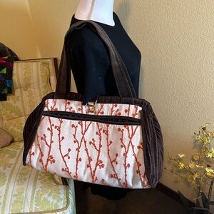 Brown and Cream Floral Women's Bag